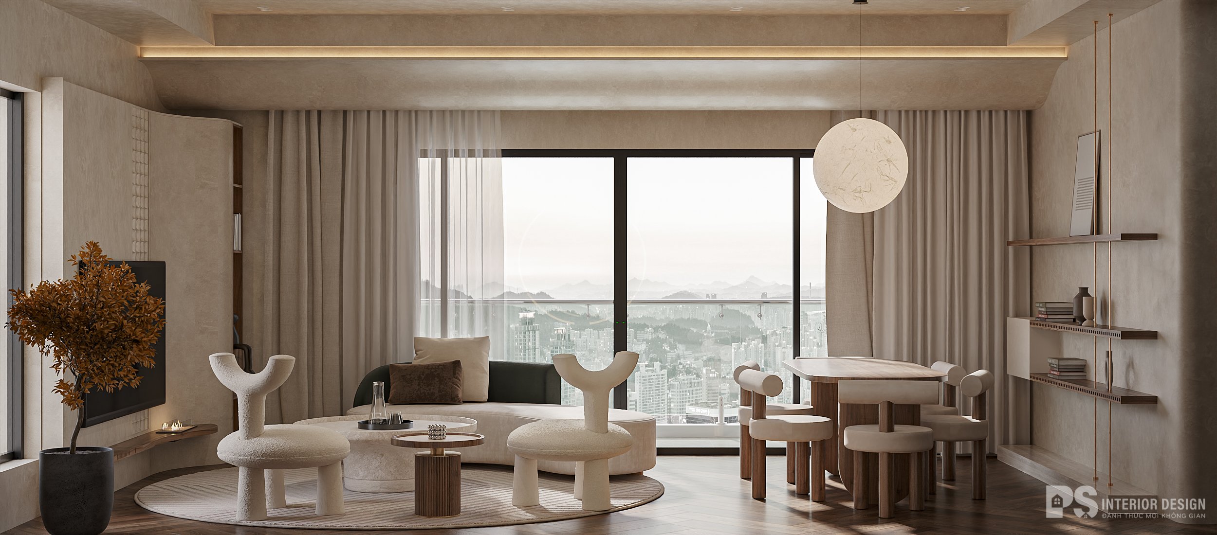 thiết kế nội thất căn hộ The Privia Khang Điền wabi sabi