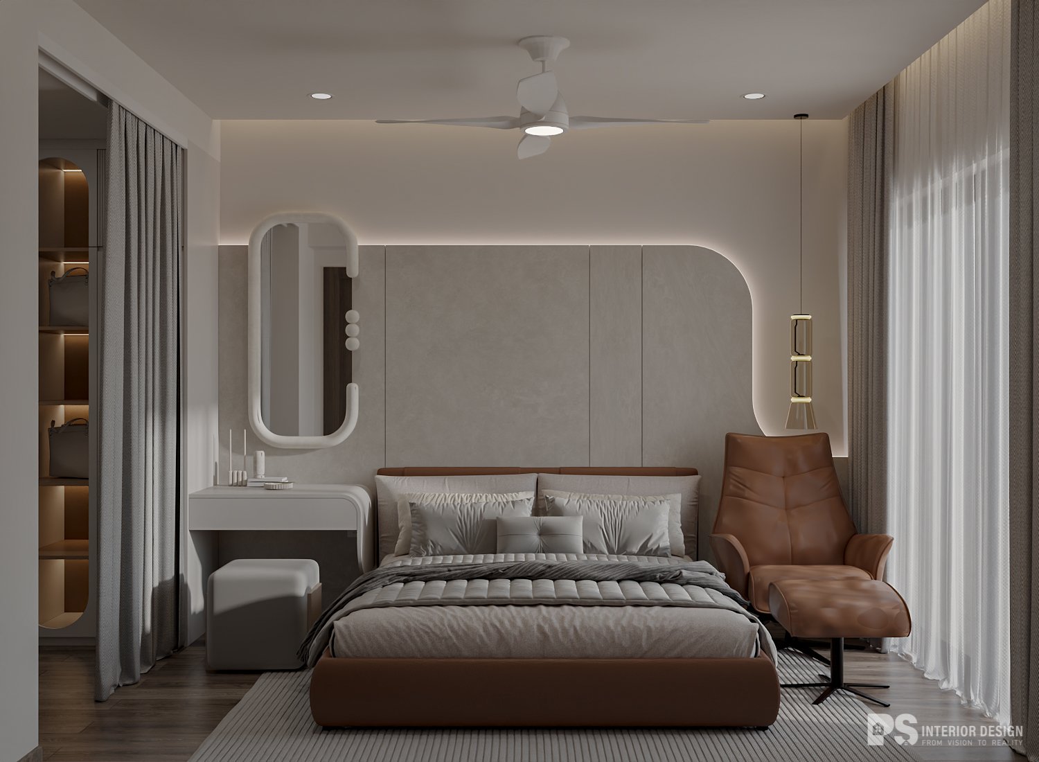 Thiết kế nội thất căn hộ Diamond Alnata Plus 2 phòng ngủ hiện đại đẹp