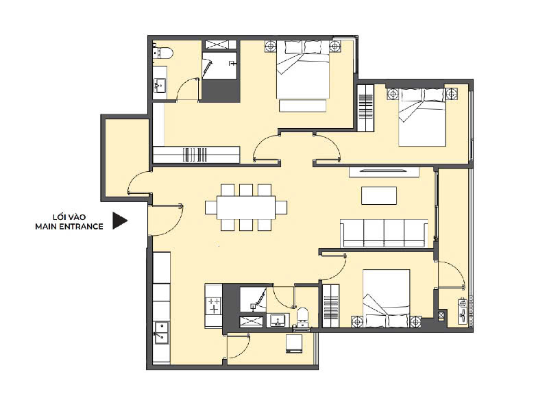 Mặt bằng thiết kế nội thất căn hộ Masteri Grand View 3 phòng ngủ