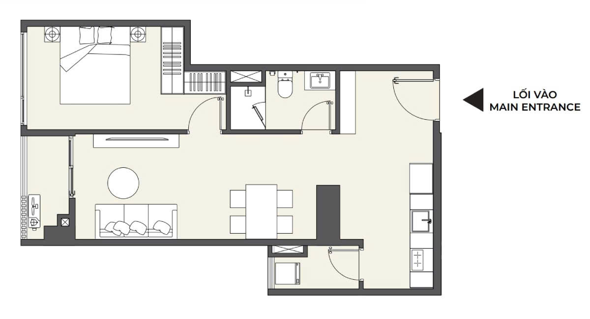 Mặt bằng thiết kế nội thất căn hộ Masteri Grand View 1 phòng ngủ